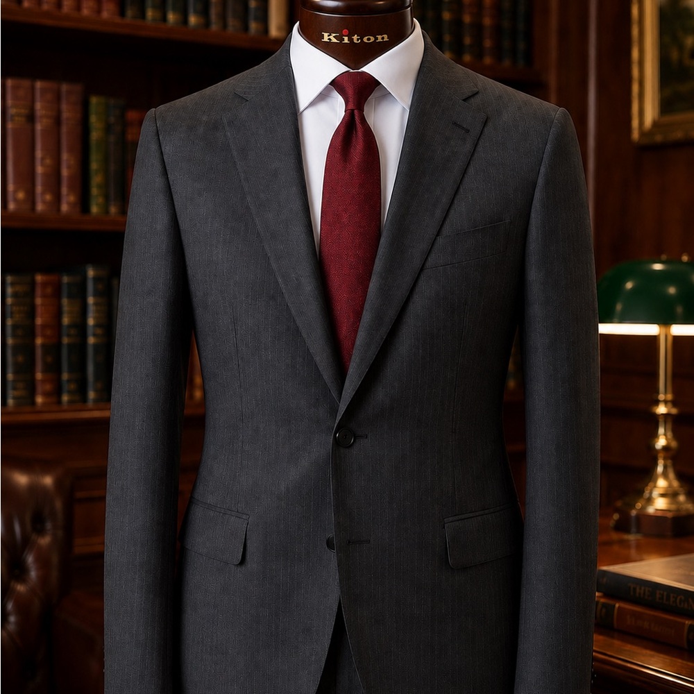 Kiton Cashmere/Cotton Blend Charcoal Gray Pinstripe Suit | Made in Italy